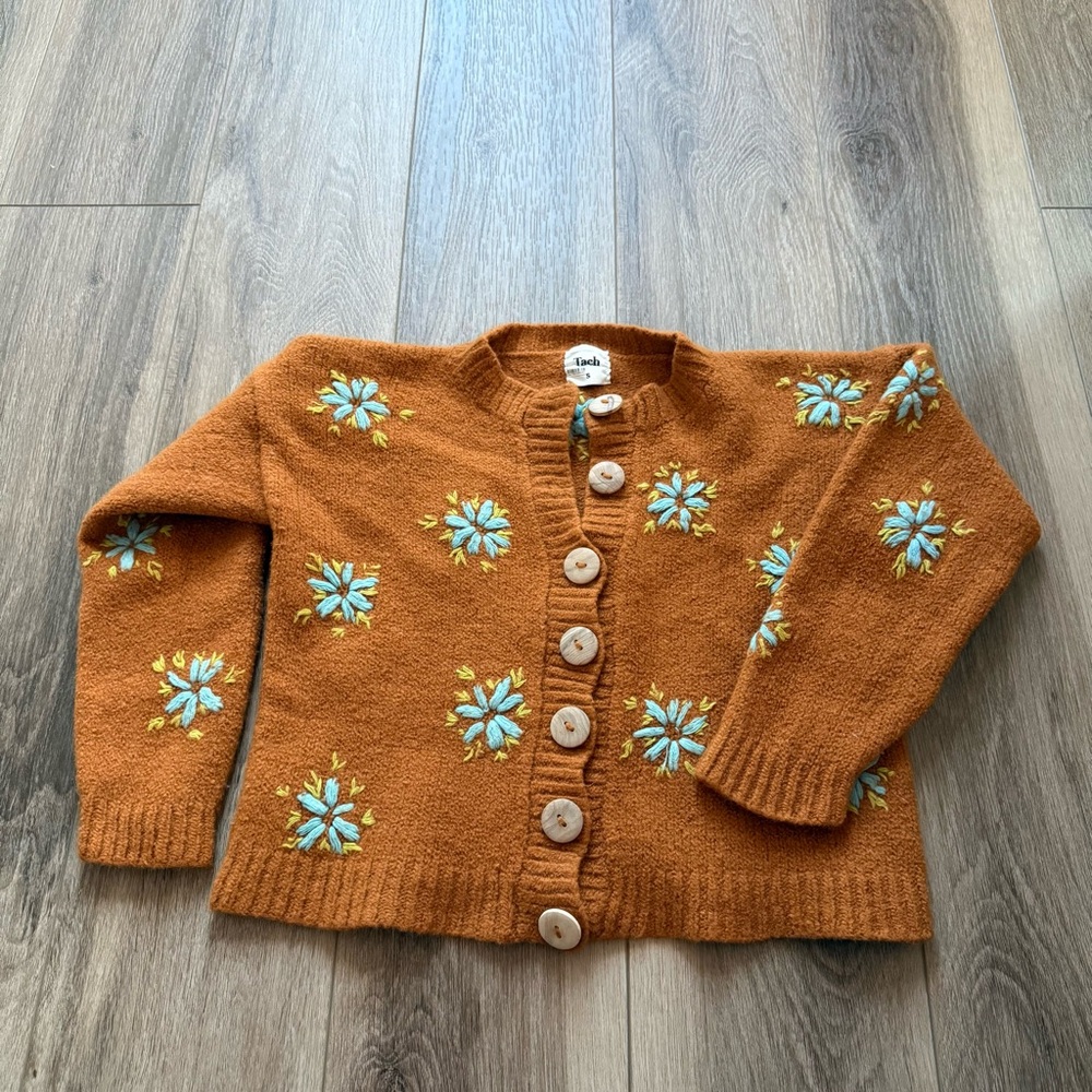 TACH Rust Orange Floral Embroidered Cardigan